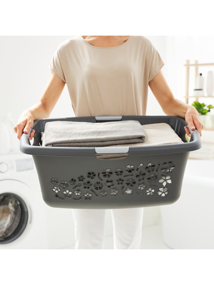 Rotho Flowers 3er-Set Wäschekorb 50l, Kunststoff (PP) BPA-frei in Anthrazit günstig kaufen onesize