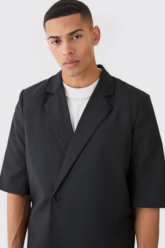 Kurzärmliger kastiger Wickel-Blazer