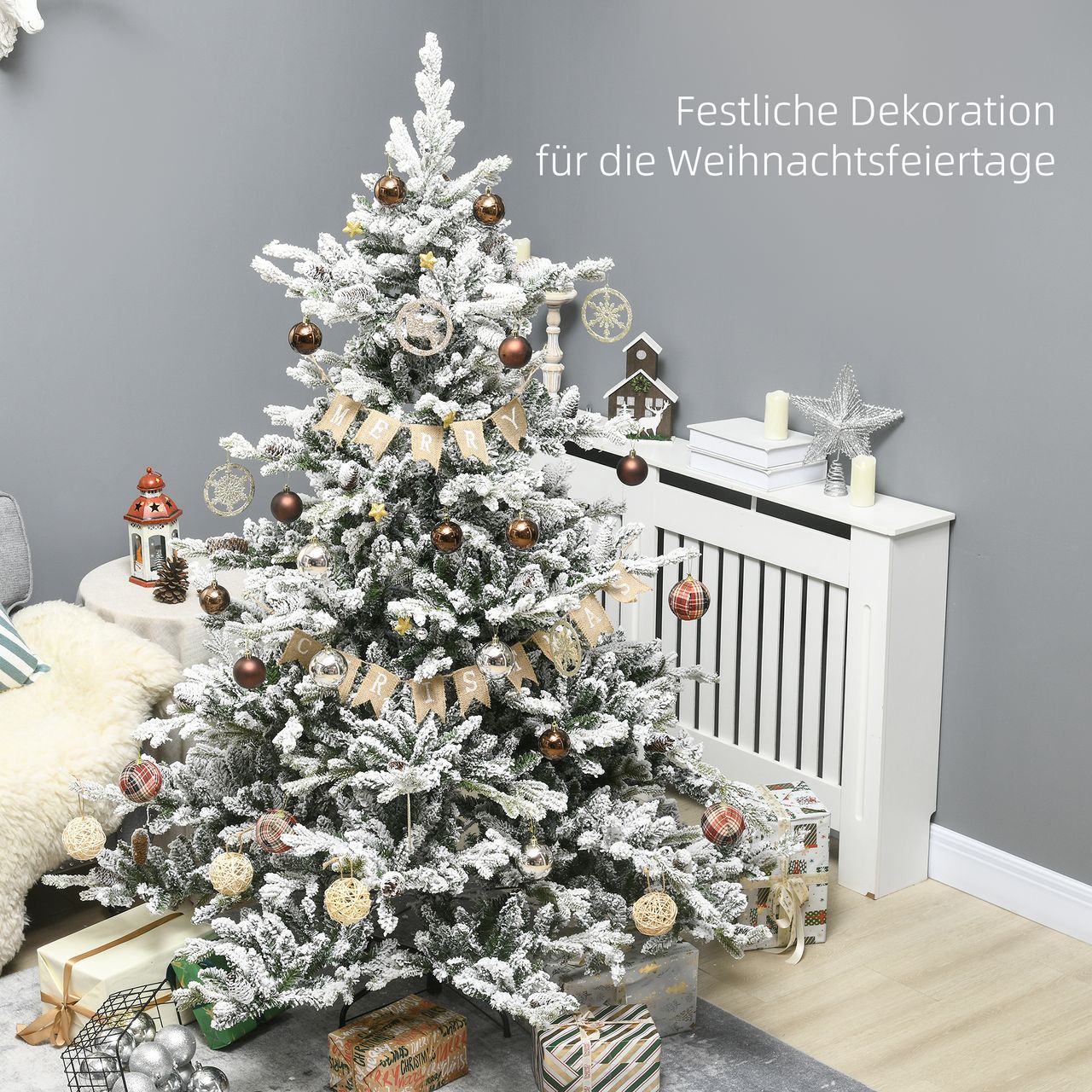 HOMCOM 1,80m Weihnachtsbaum realistisches Aussehen Kunstschnee Tannenzapfen