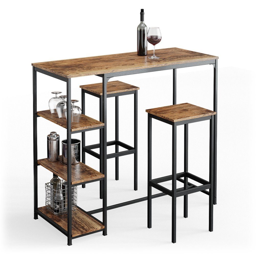 Vicco Bartisch Bistrotisch Küchentisch Fyrk 120x50cm mit 3 Ablagen inkl. Hocker