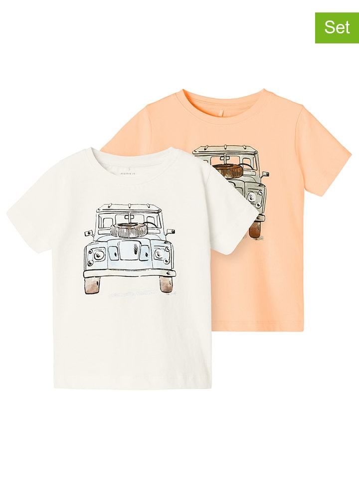 name it 2er-Set: Shirts in Orange/ Weiß günstig kaufen