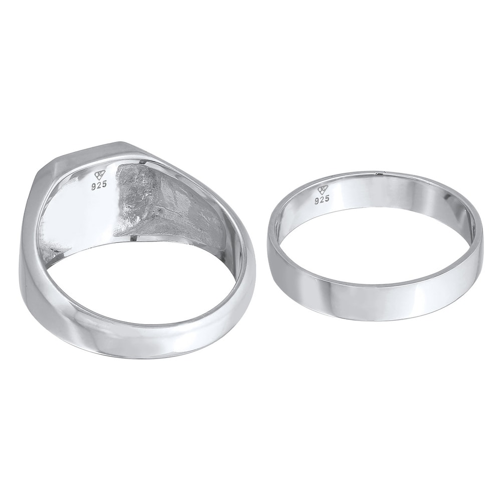 KUZZOI KUZZOI Bague Hommes Sceau Bande angulaire Set de 2 avec émail en Argent Sterling  Bague