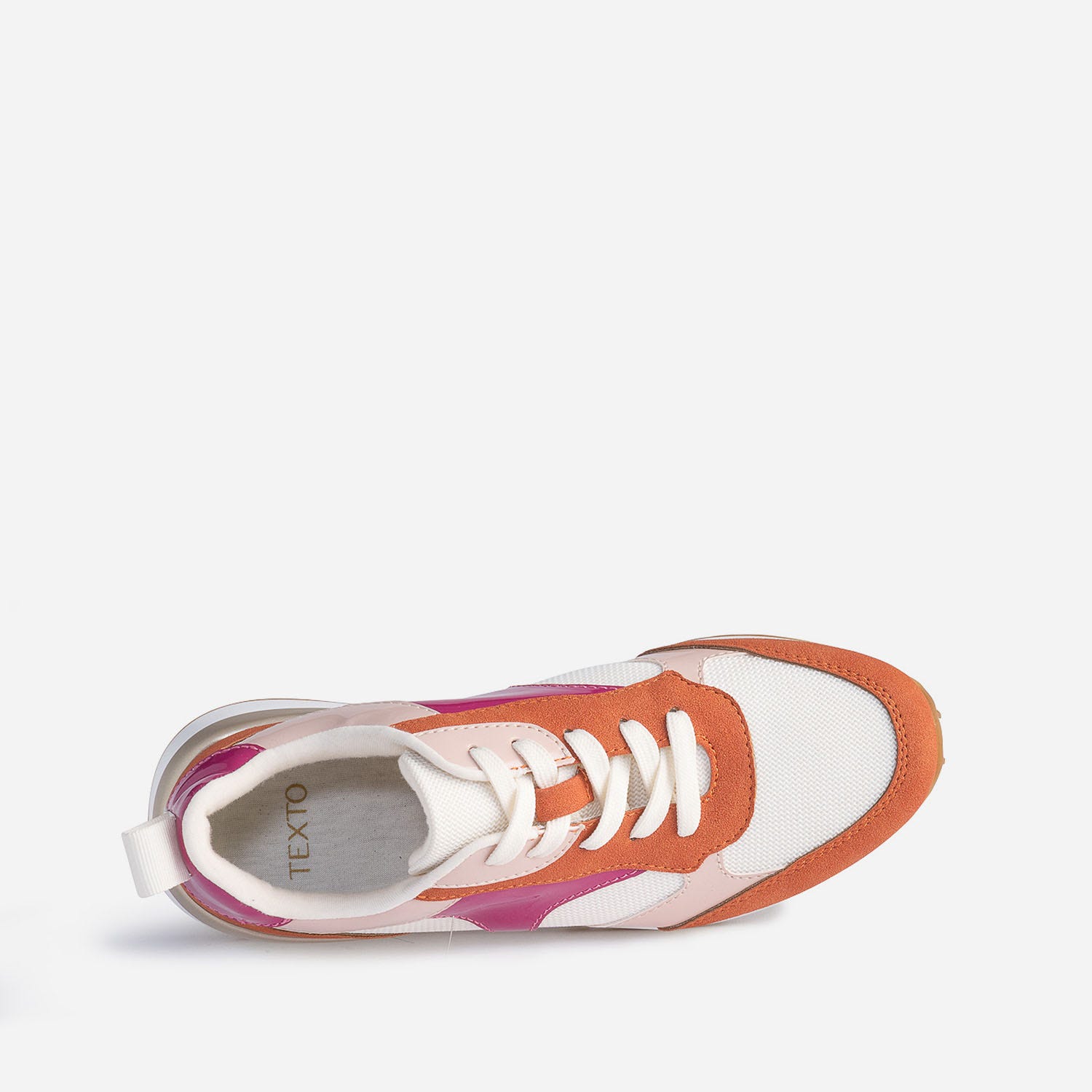 Tennis TEXTO beige et terracotta à détails vernis roses