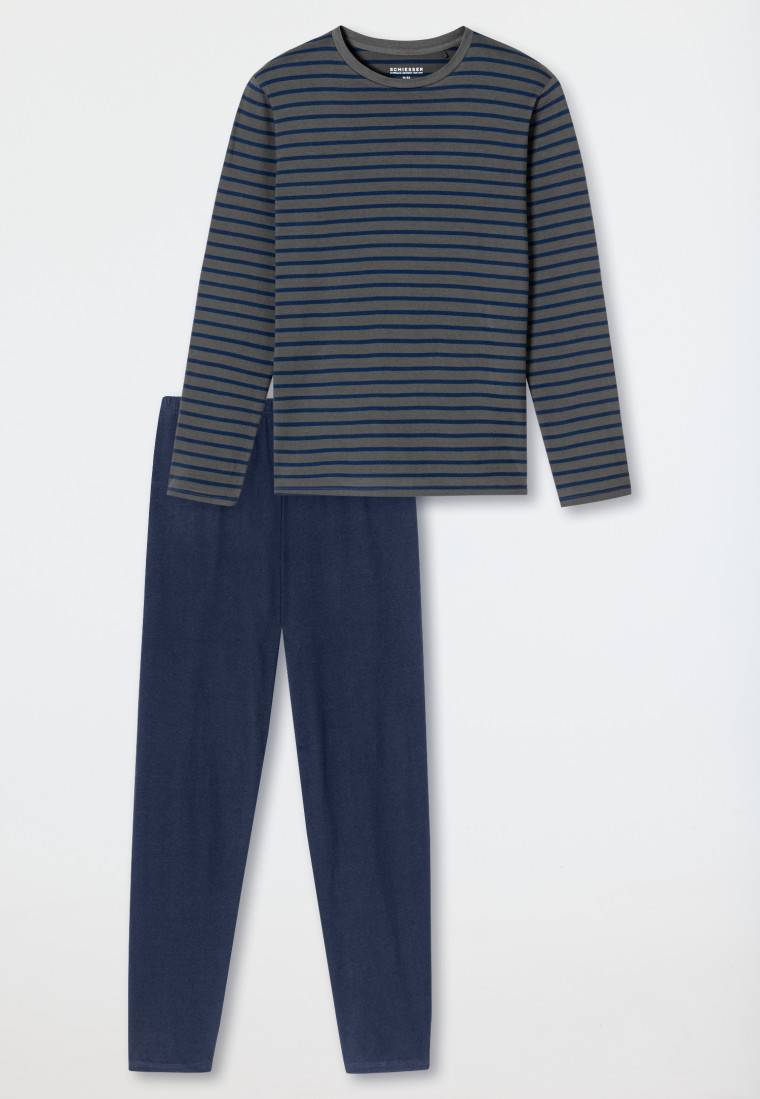 Schlafanzug lang Streifen anthrazit - Casual Essentials