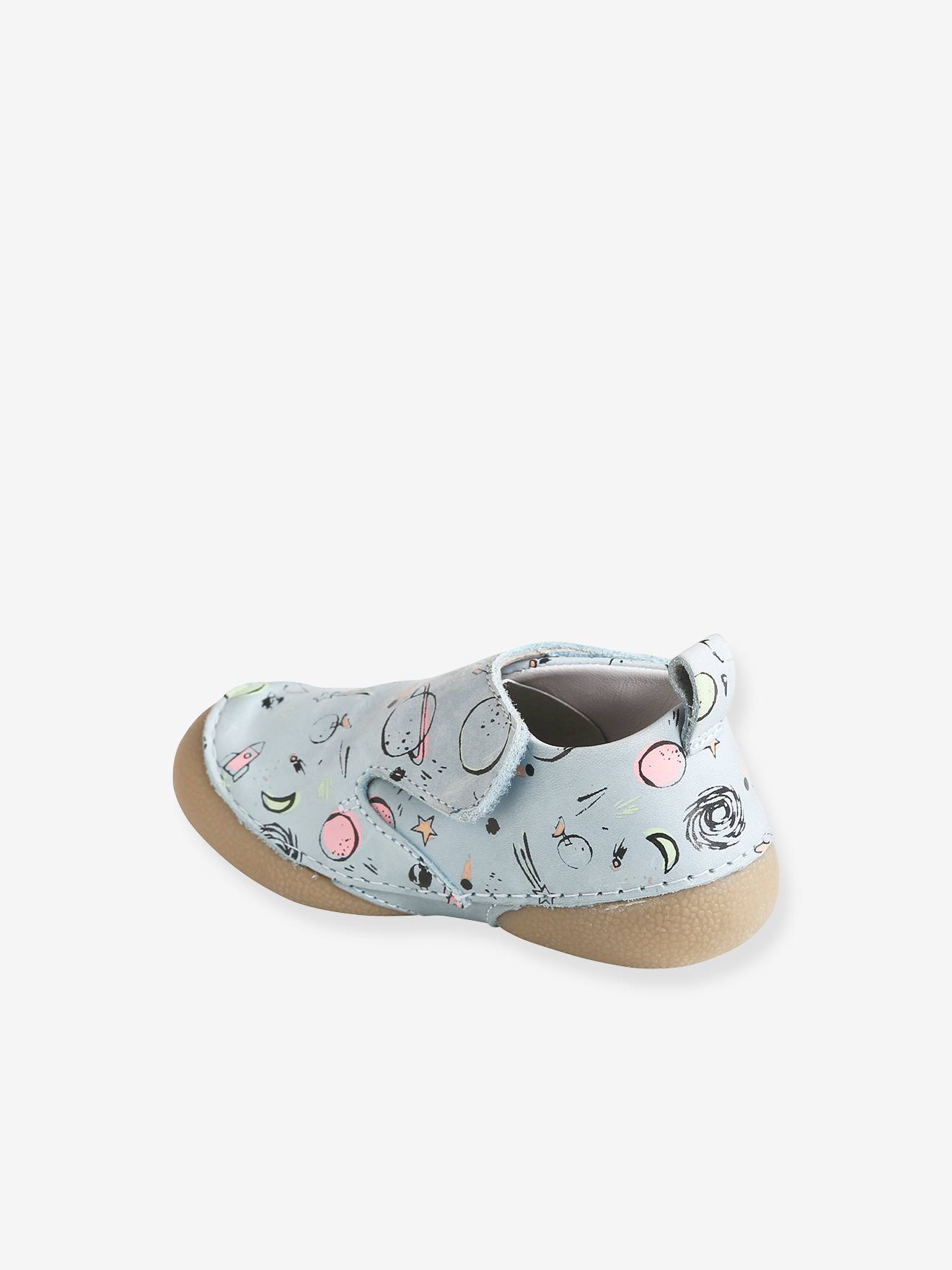 Chaussons bébé garçon en cuir détails phosphorescents bleu