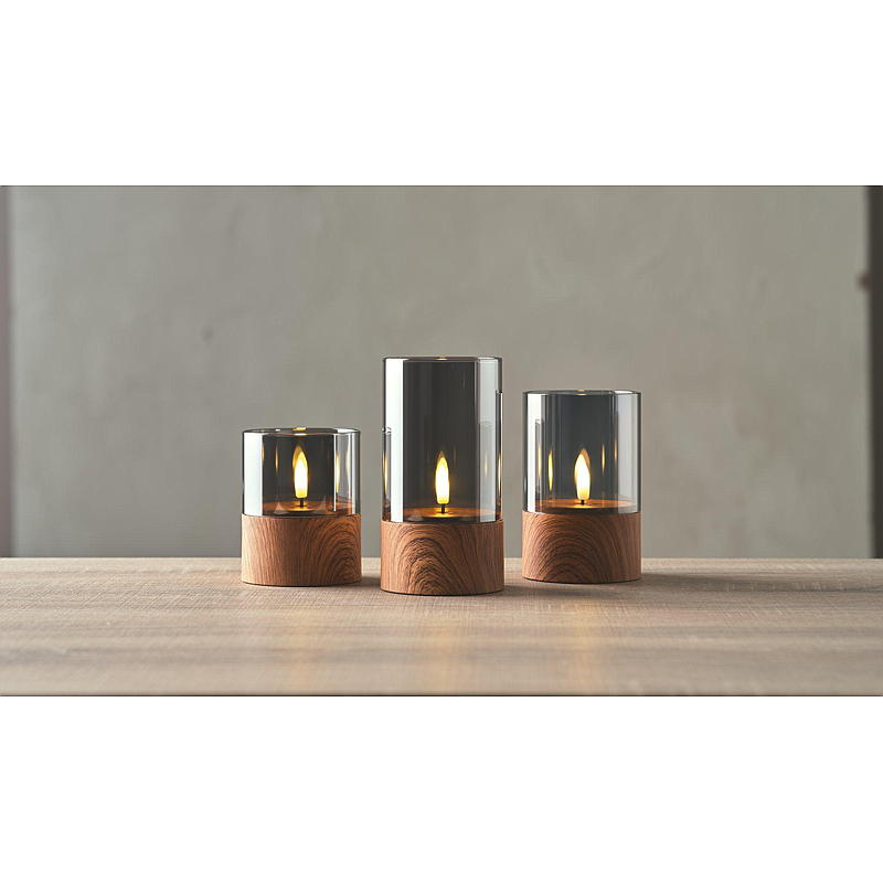 Vie Selected Ledlys 3 stk m/sotet glass Wood Base