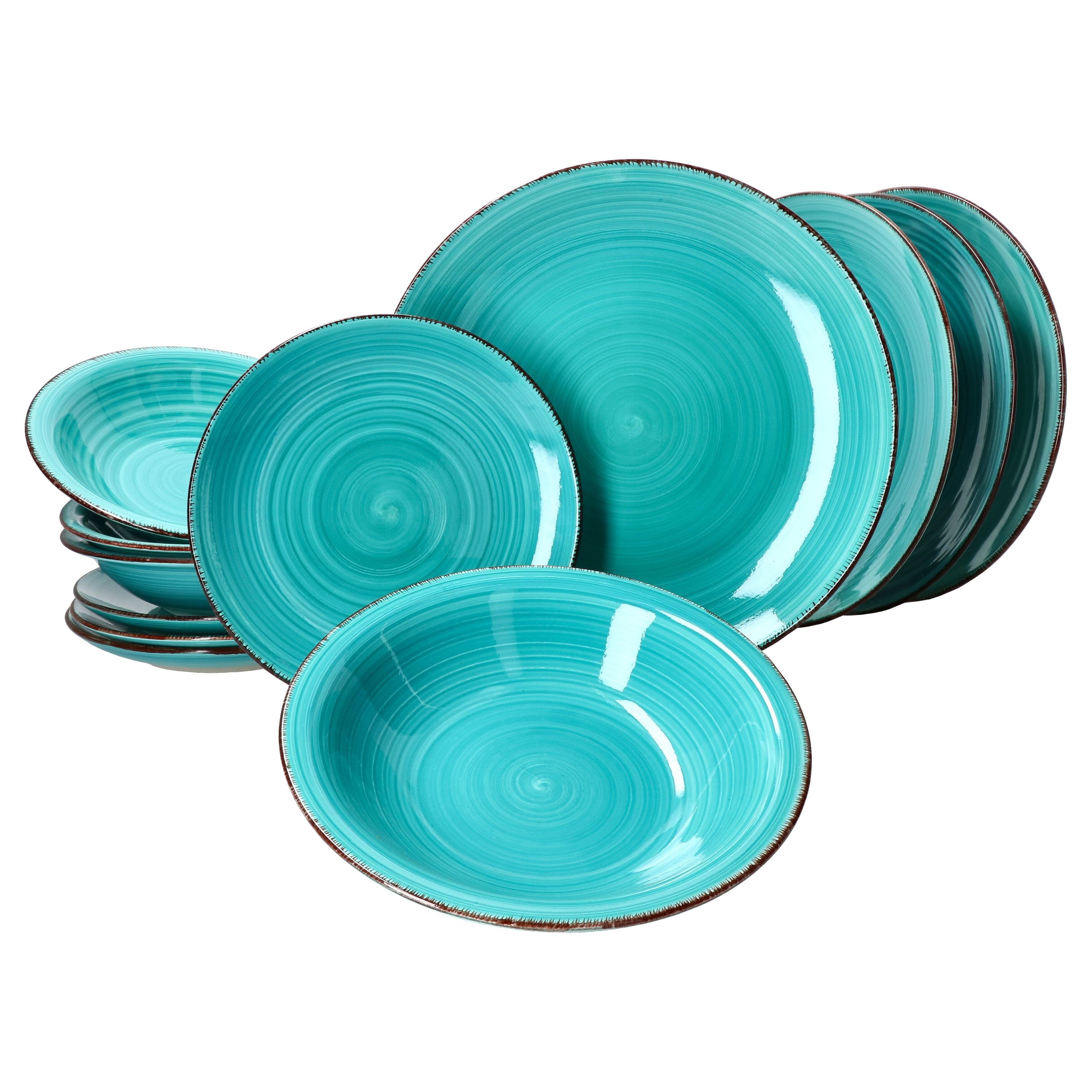 MamboCat Teller-Set 12-tlg. Teller Set Uni Türkis Tafel-Service Gedeck Steingut