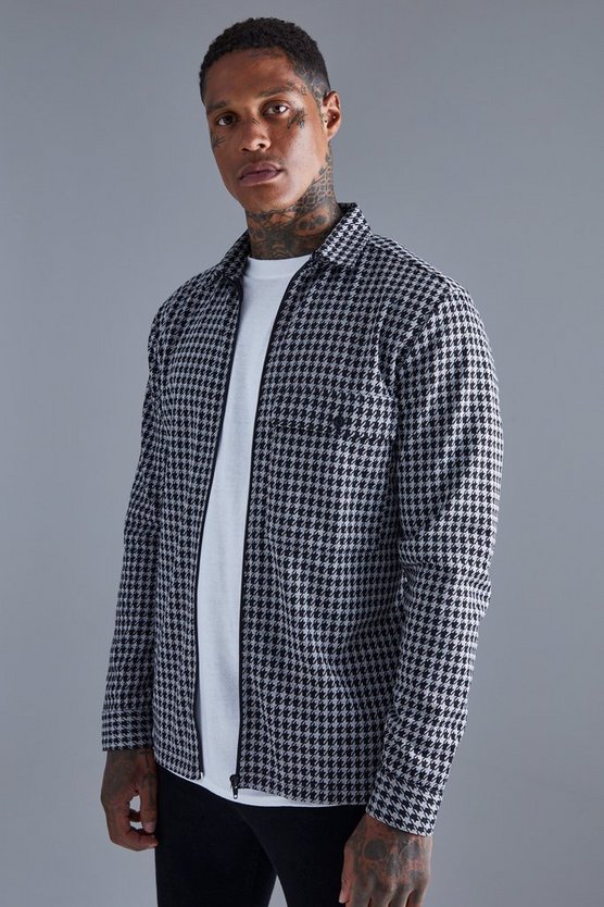 Jacqaurd Hahnentritt Overshirt mit Reißverschluss