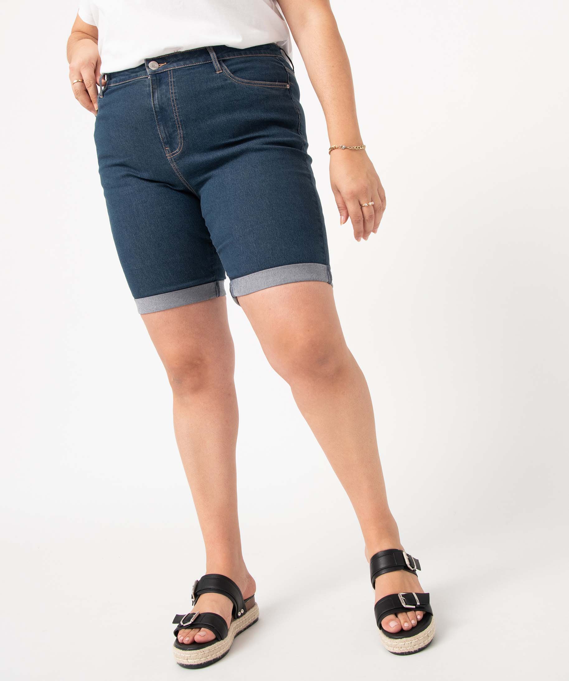 Bermuda en jean femme grande taille à revers denim | GEMO