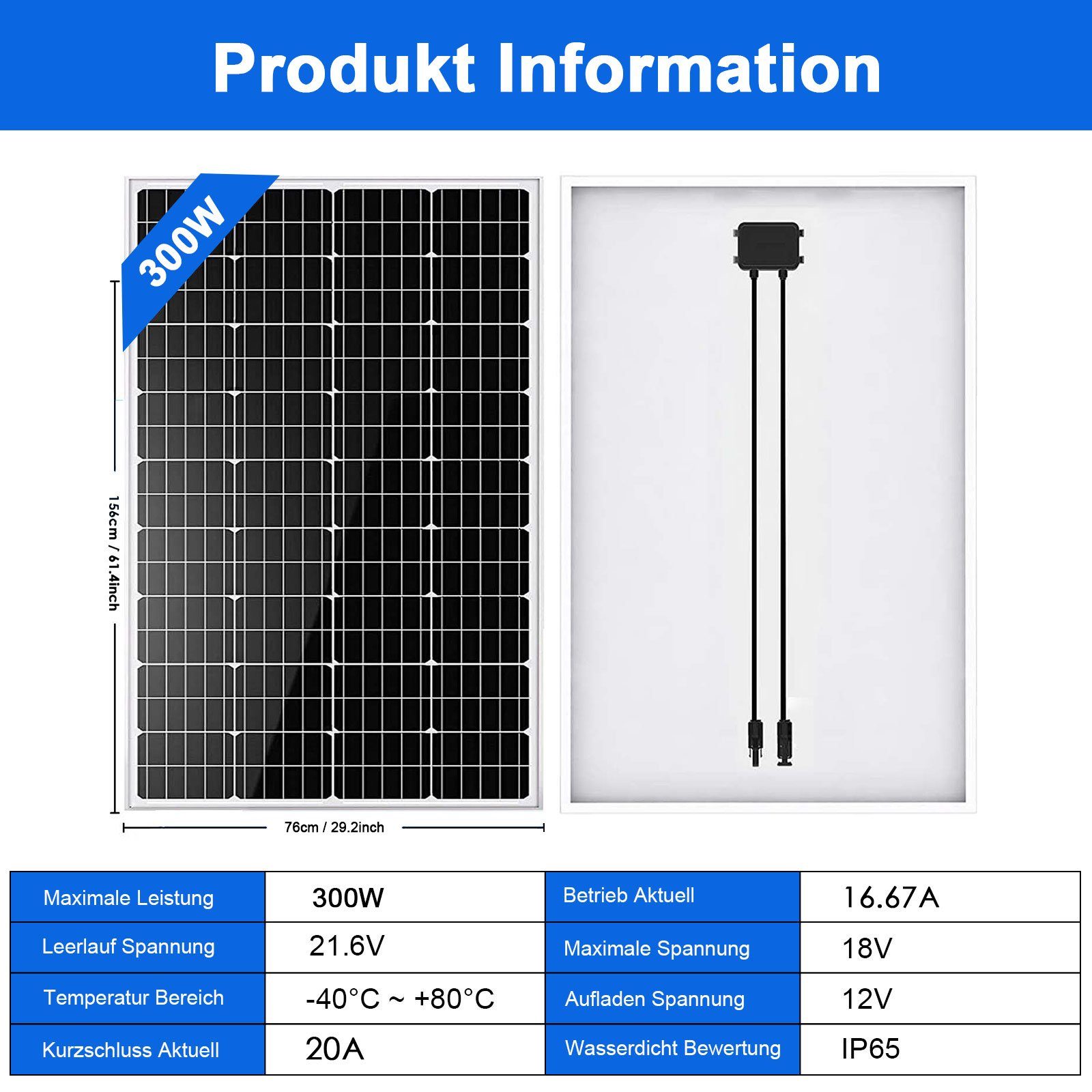 GLIESE Solaranlage 300W 12V Solarmodul PV Module, 300,00 W, Monokristallin, (Set, 300W Solarmodul), erweiterbar