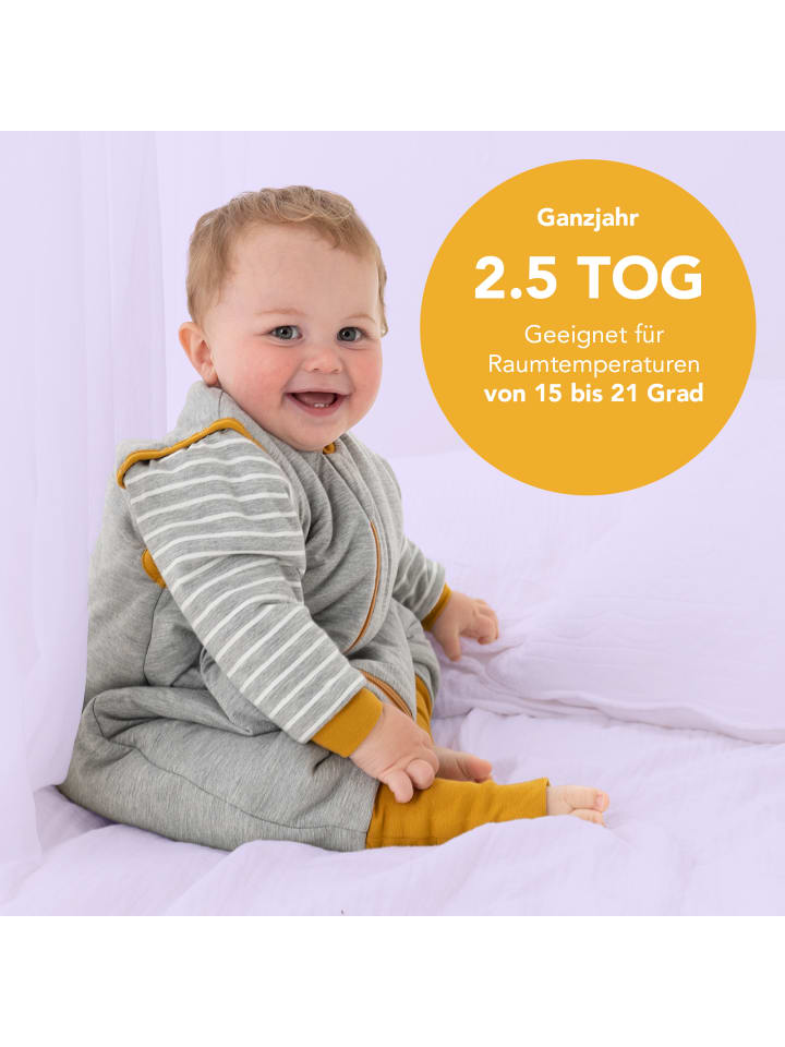 Schlummersack Schlafsack mit Füßen und umklappbaren Bündchen, 2.5 TOG in Grau günstig kaufen