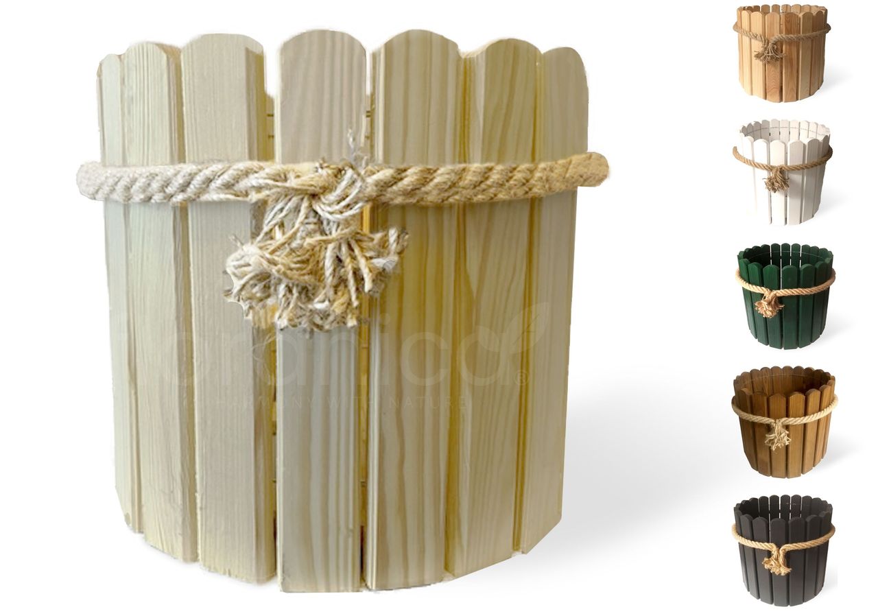 Pemicont Floranica Runder Blumentopf aus Holz 33x20cm Nicht imprägniertes Kiefernholz Schutzhülle für Kräuter Blumen Haus- und Gartendekoration Truhe Für den Innen- und Außenbereich EU-Produkt
