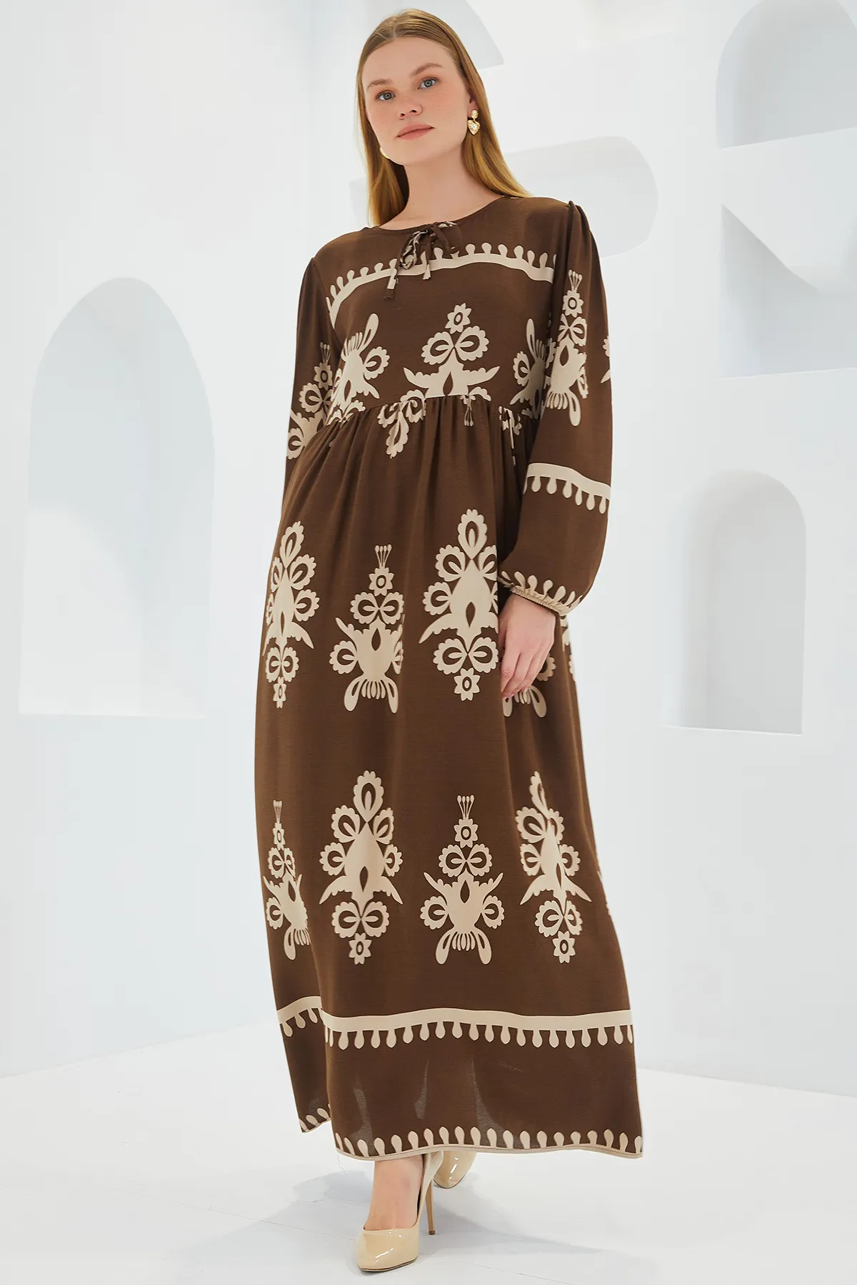 Bigdart  Langes Viskosekleid 1947 in Braun/Creme für Damen