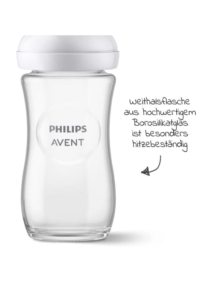 Philips Avent Glas-Flasche Natural Response 240ml   Silikon-Sauger in weiss günstig kaufen onesize