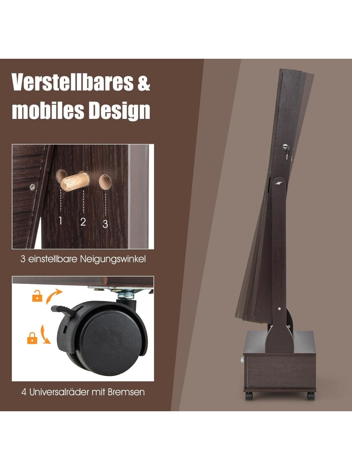 COSTWAY Schmuckschrank LED mit Rollen 159cm in Braun günstig kaufen onesize