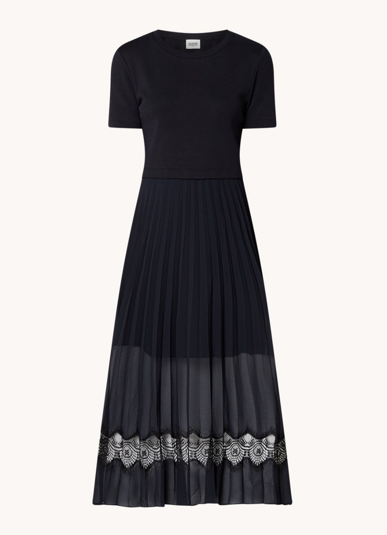 Vestido midi Teli de Claudie Pierlot con pliegues y encaje.