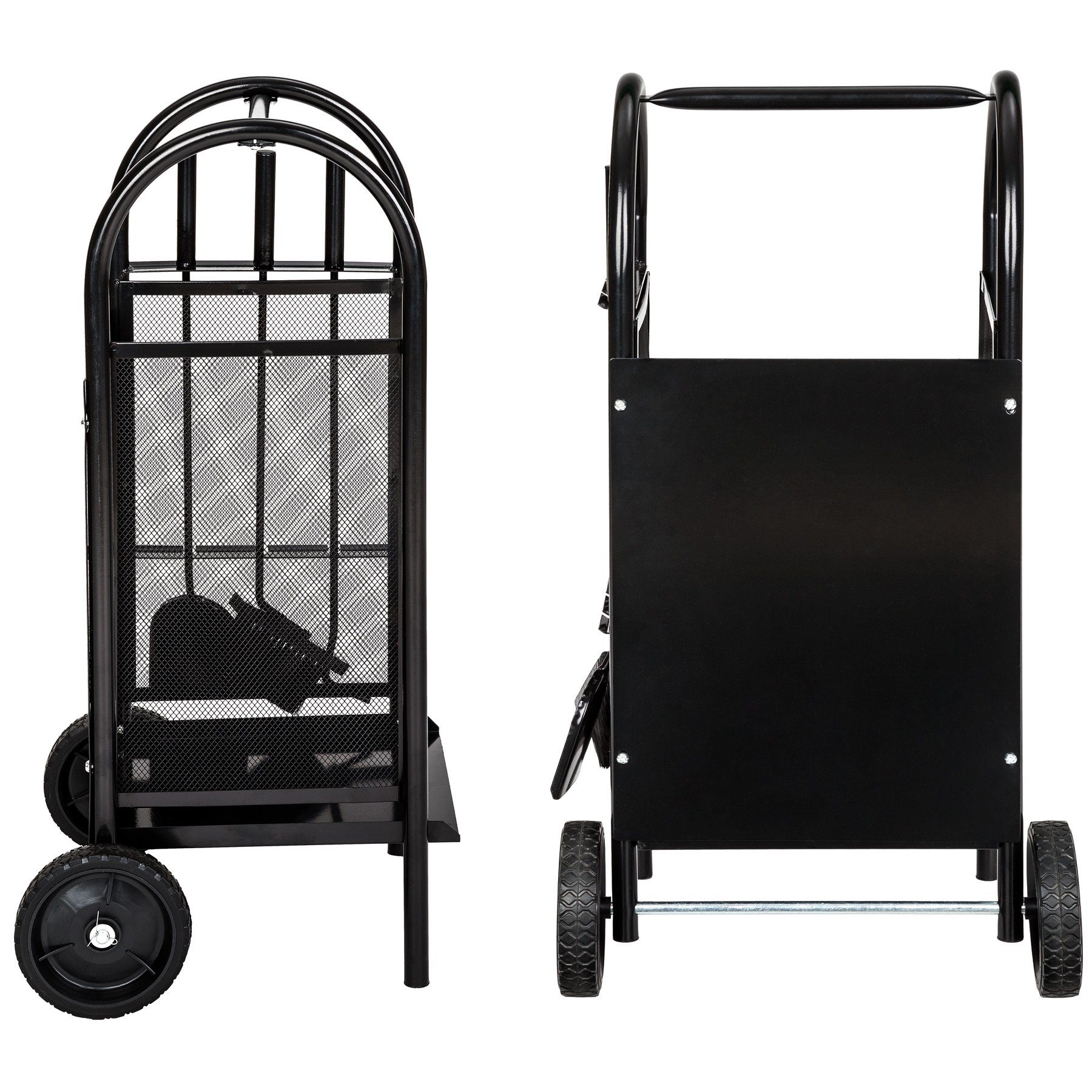 tectake Kaminholzregal Kaminholzwagen mit Schaufel, Schürhaken und Besen, BxTxH:38,00x42,50x80,50 cm