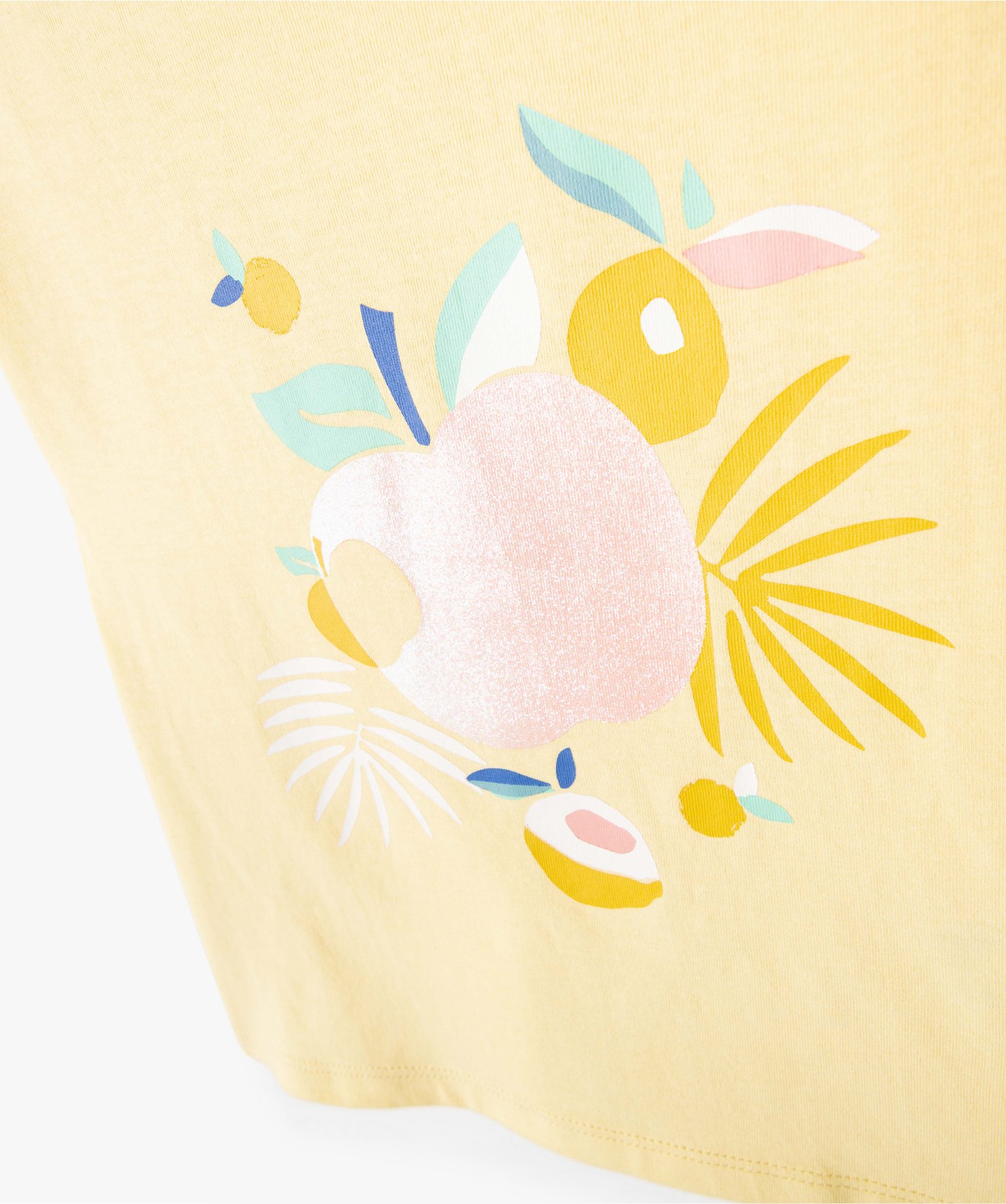 Tee-shirt fille ample à manches courtes avec motif pailleté jaune | GEMO