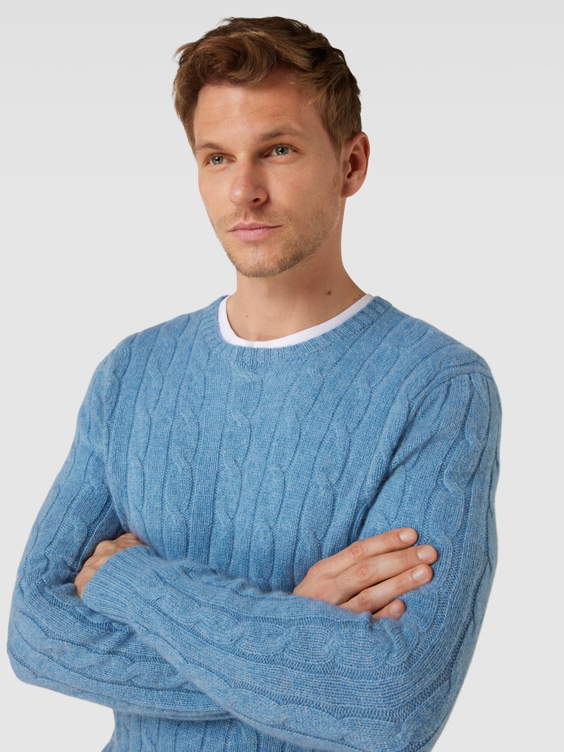Kaschmirpullover mit Zopfmuster in hellblau