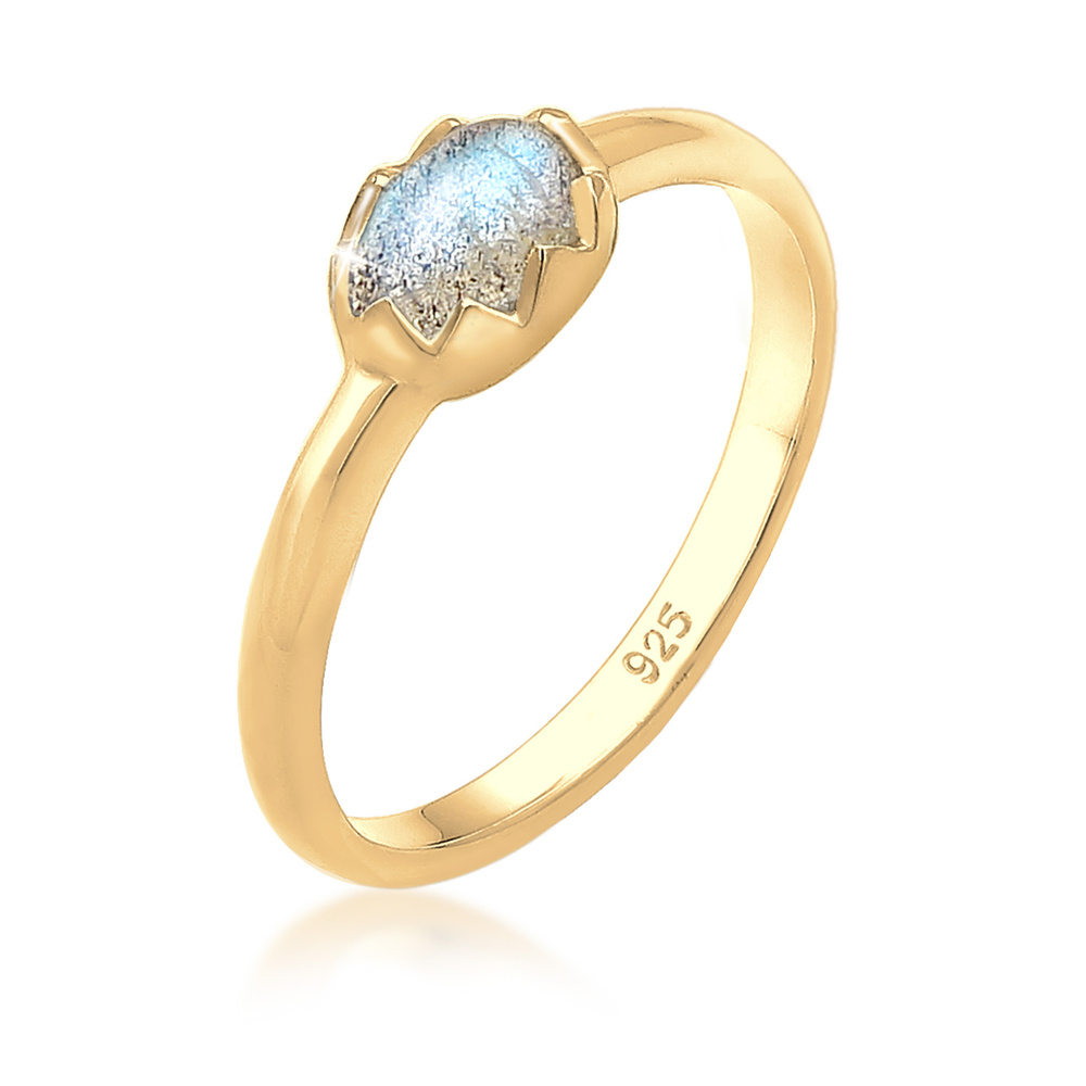 Elli Elli Bague Femme avec Pierre de Labradite au Look Vintage en Argent Sterling 925 Bague