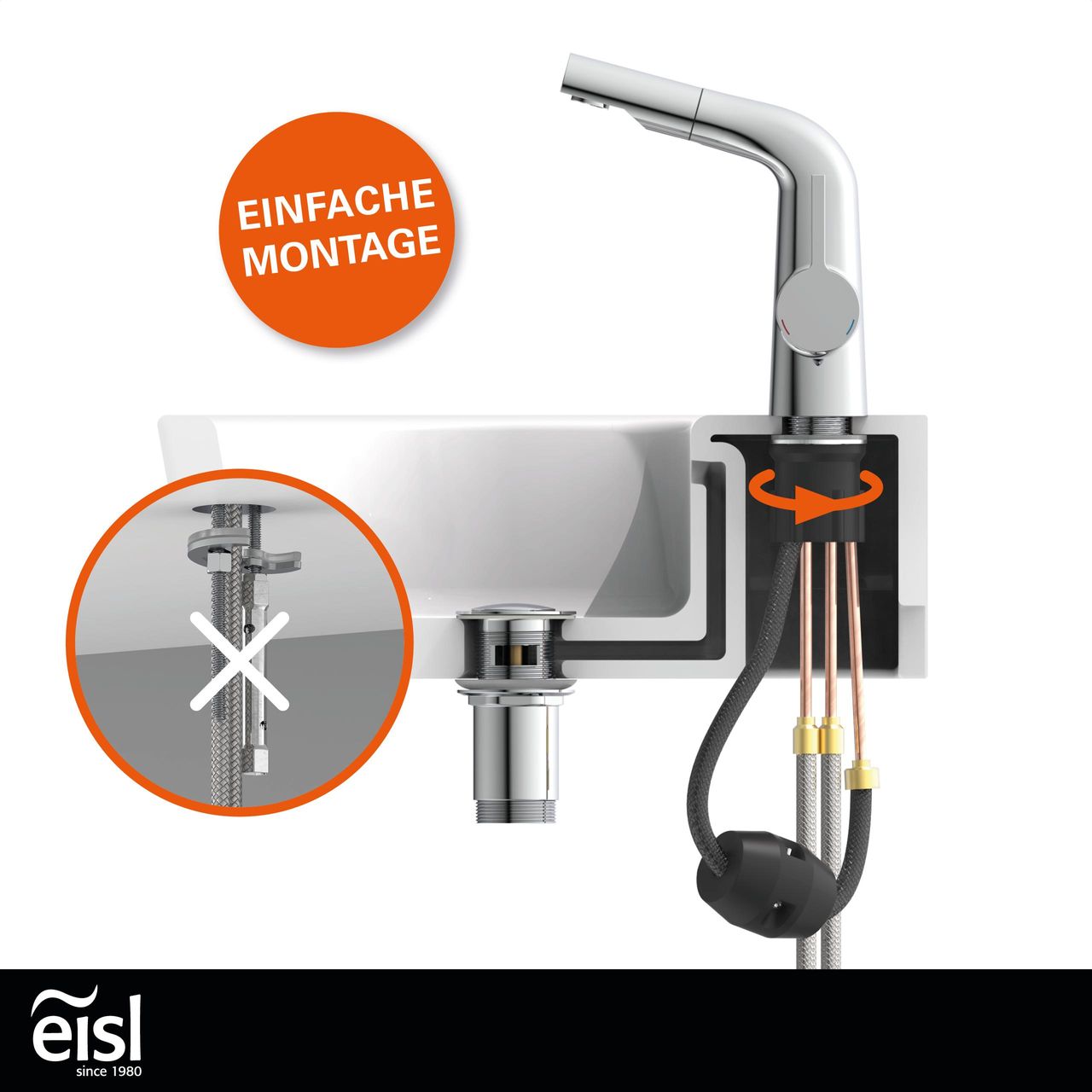 Eisl COOL Waschtischarmatur mit herausziehbarer Brause, Wasserhahn Bad ausziehbar, Mischbatterie Waschbecken