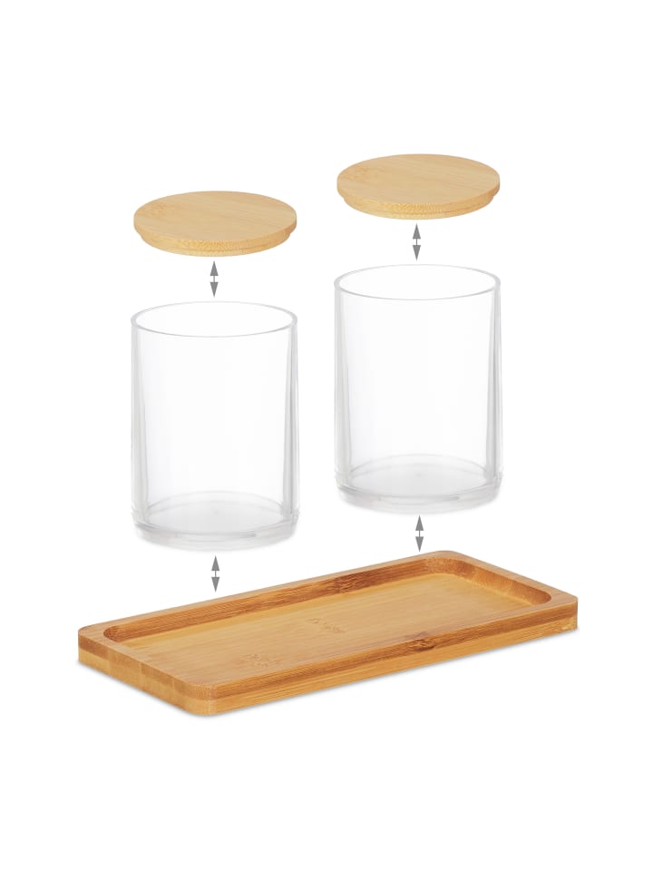 relaxdays Wattestäbchenbehälter in Transparent/ Natur günstig kaufen onesize