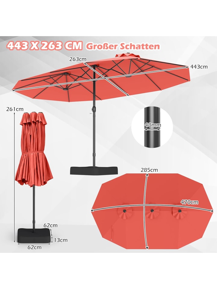 COSTWAY Doppelsonnenschirm mit Ständer 443 x 263 cm in Orange günstig kaufen onesize