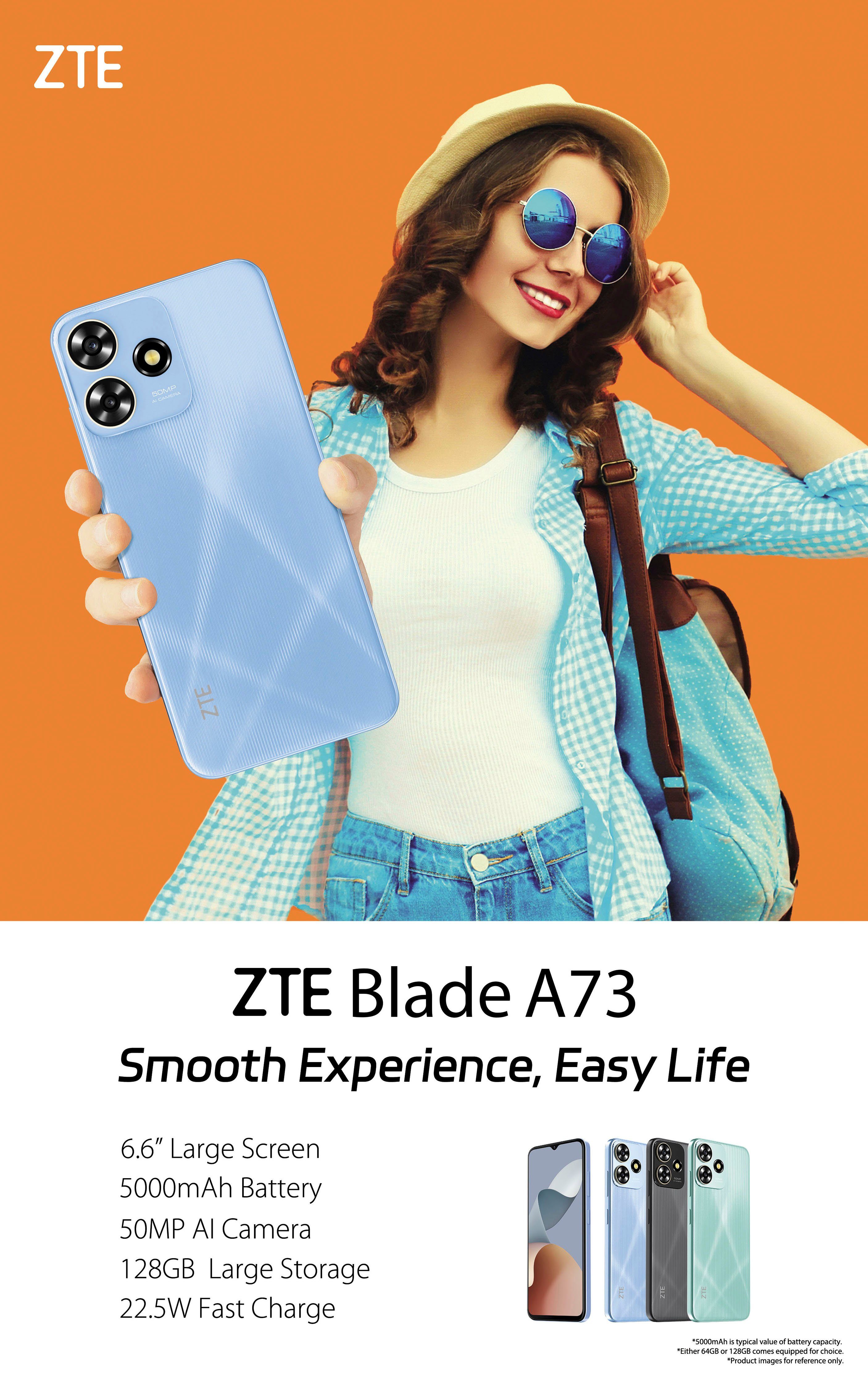 ZTE Blade A73 Smartphone (16,76 cm/6,6 Zoll, 128 GB Speicherplatz, 50 MP Kamera)