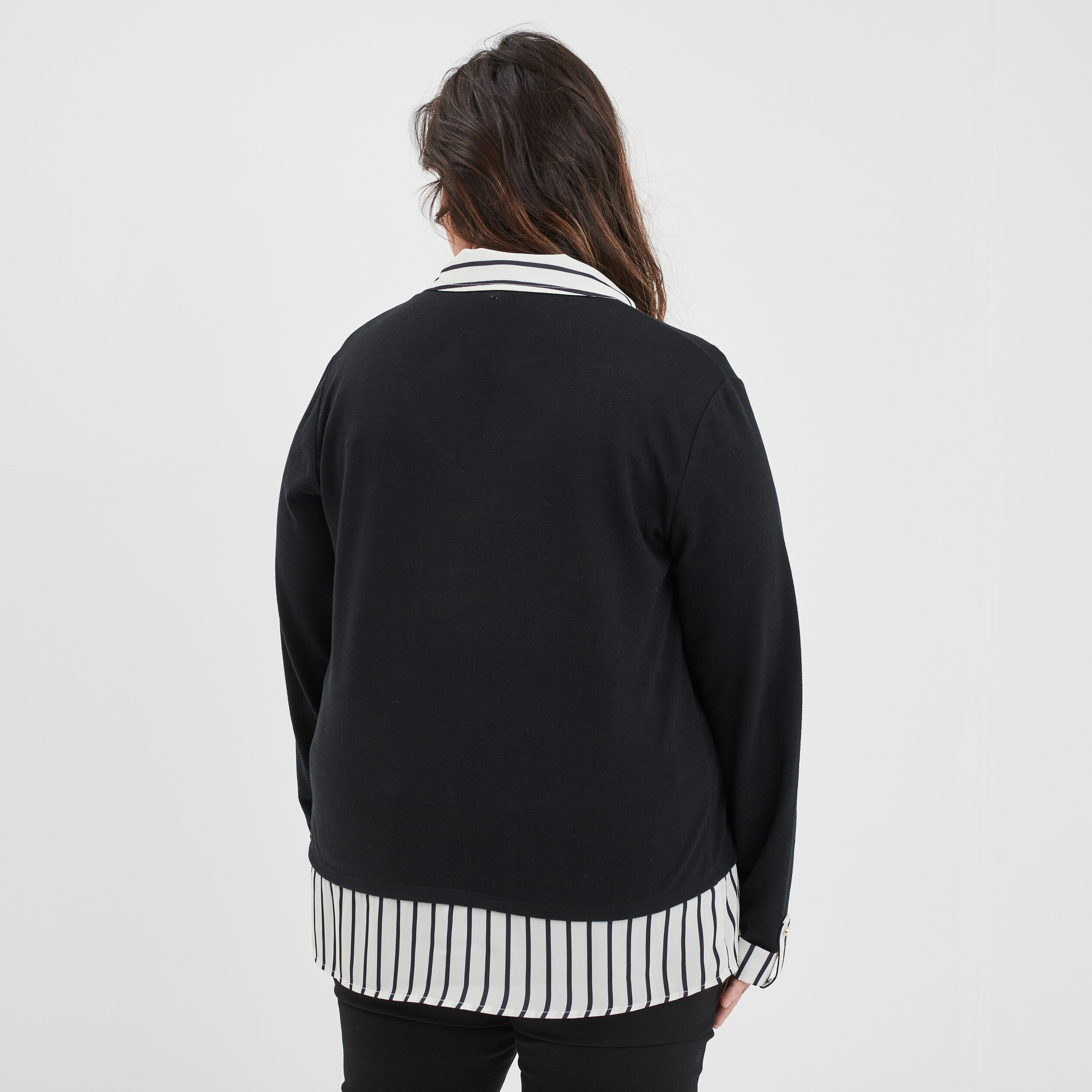 Pull effet 2-en-1 manches longues noir femme grande taille | La Halle