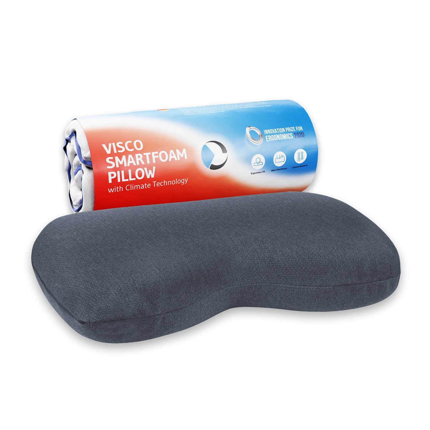 Third of Life Seitenschläferkissen NuMOON Thermic QuickDry, Kopfkissen aus Visco Schaum mit Bambus-Aktivkohle und schnell-trocknenden Bezug, Kissen mit Schulterbogen, 40x56
