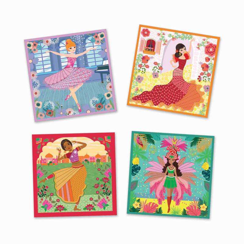 Coffret 4 tableaux danseuses en papier plissé