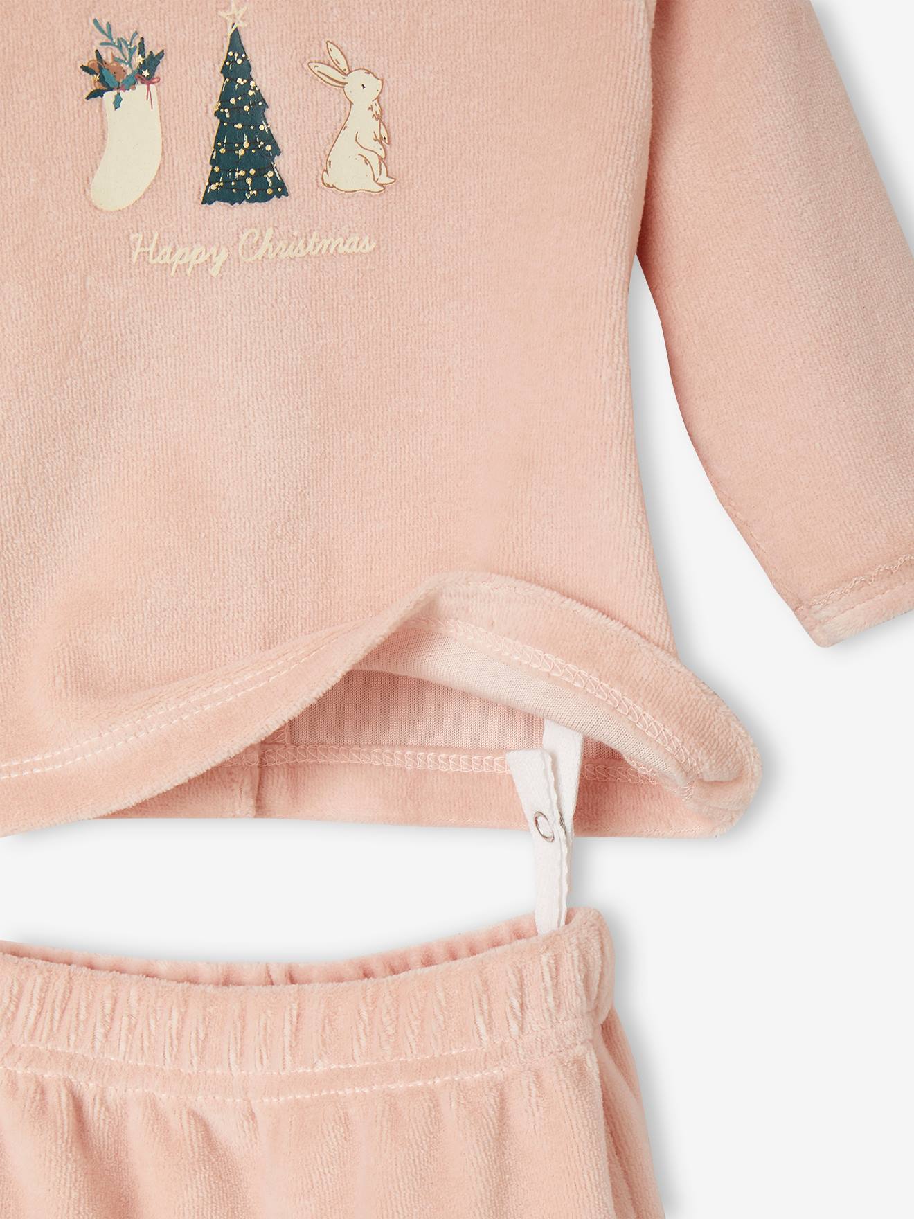 Vertbaudet Weihnachtlicher Baby Samt-Schlafanzug Oeko-Tex - pudrig rosa