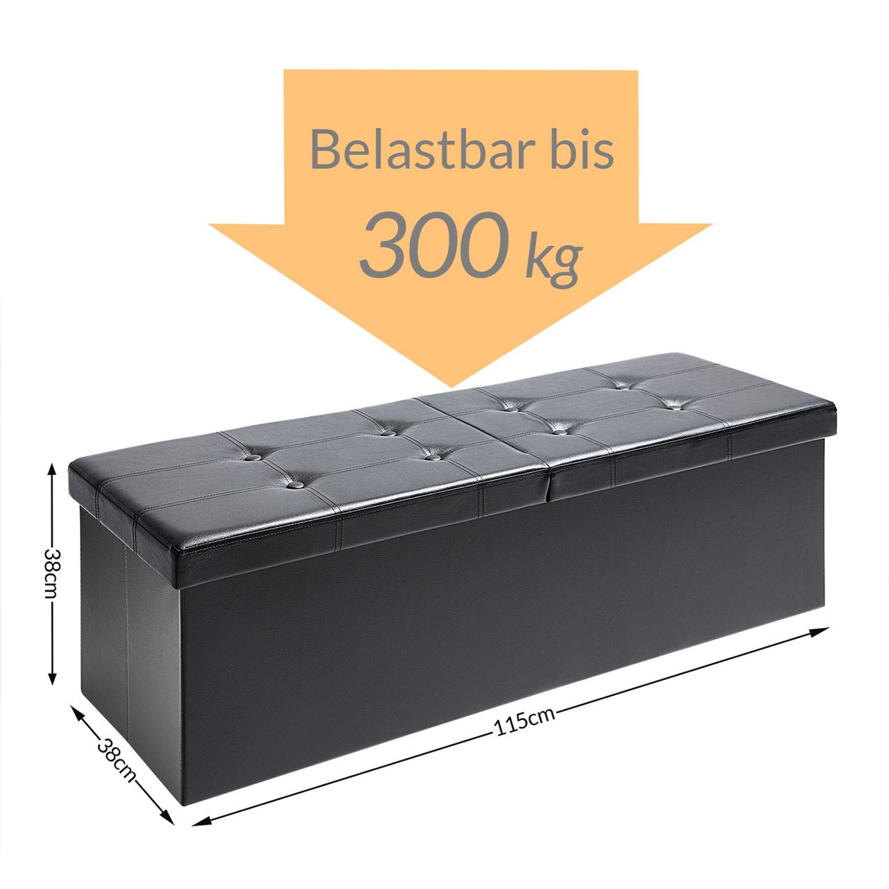 Casaria Sitzbank Schwarz 115x38x38cm mit Klappdeckel