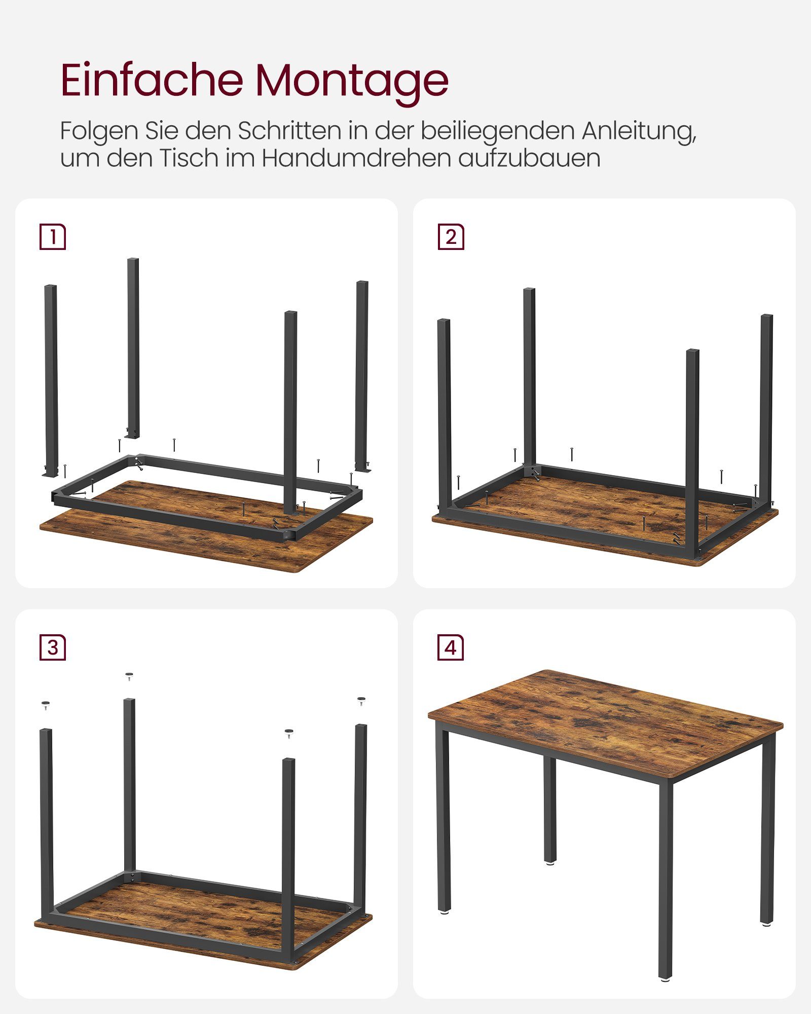 VASAGLE Essgruppe, Küchentisch mit 2 Holzstühle, Esstisch-Set