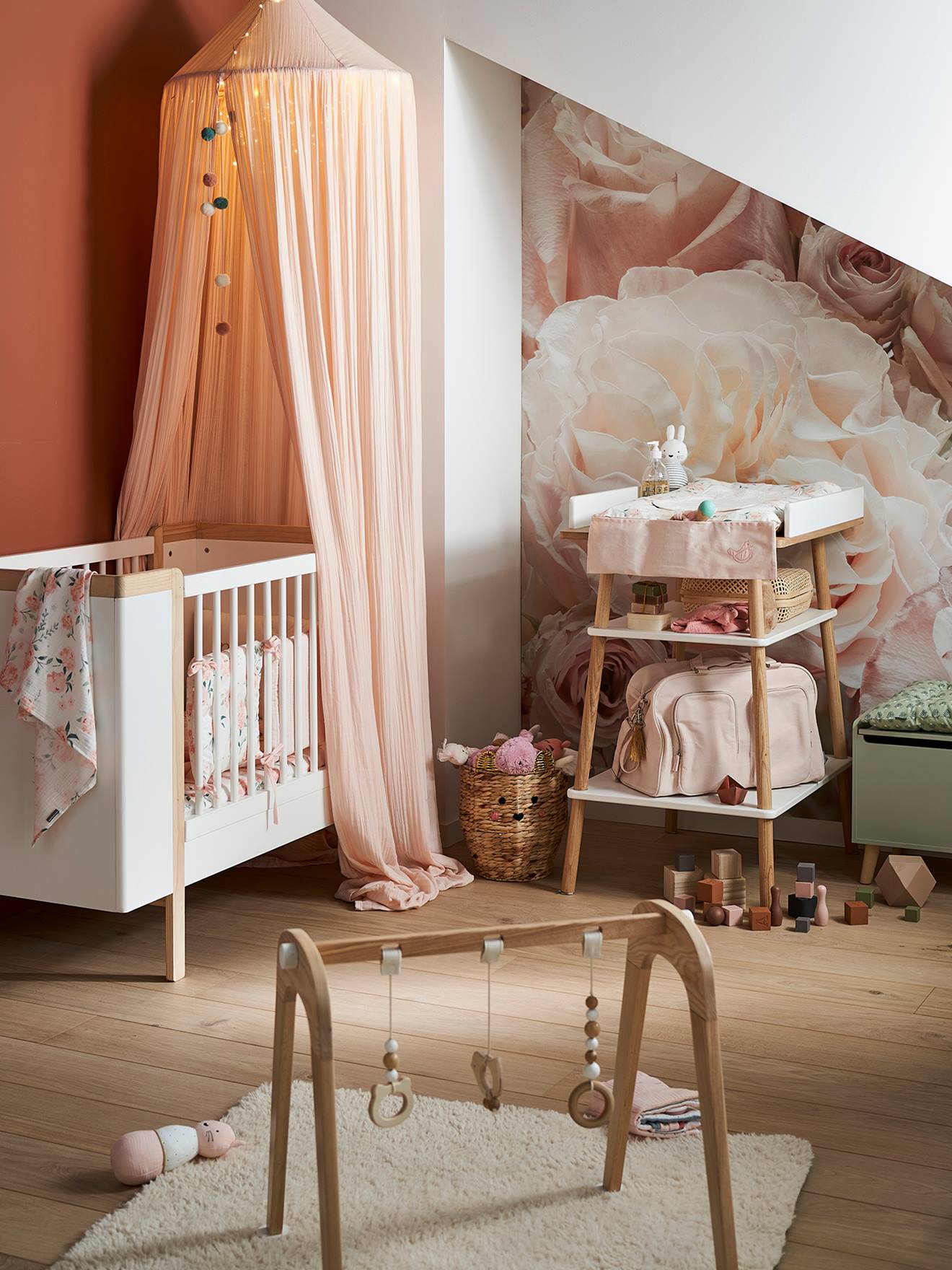 Vertbaudet Kinderzimmer Betthimmel aus Musselin, 300cm - zartrosa