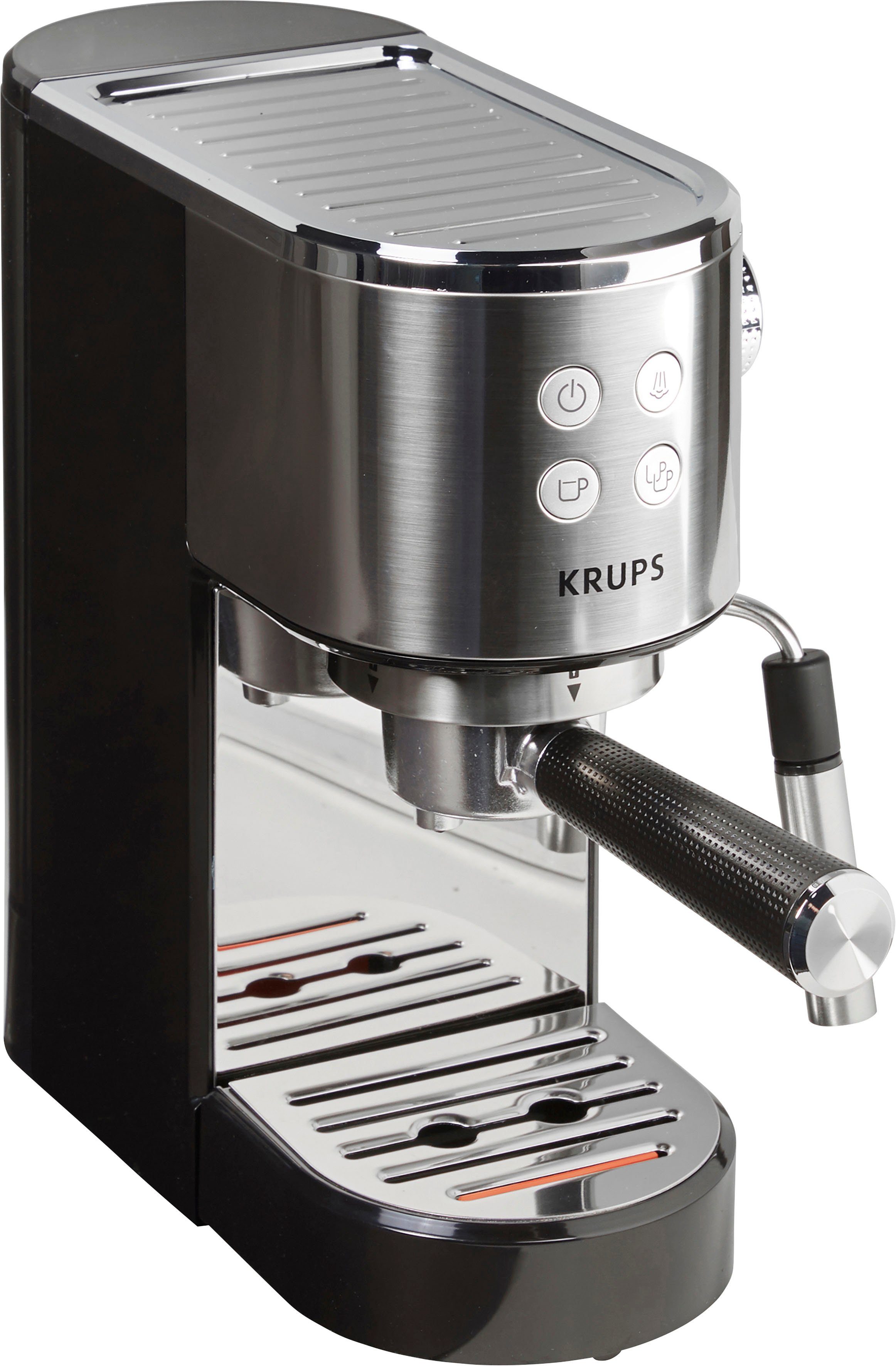 Krups Siebträgermaschine XP442C Virtuoso, integrierter Tassenwärmer, automatische Abschaltung, 2-Tassen Funktion