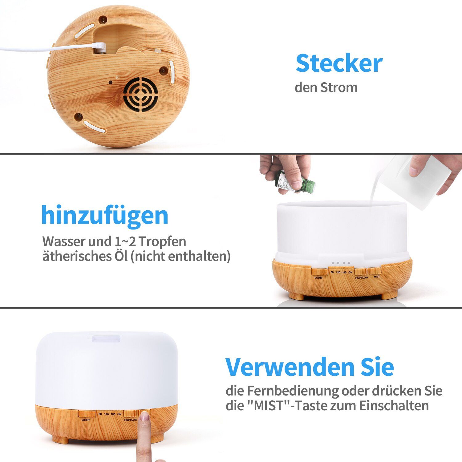 Bothergu Luftbefeuchter, 500ml Aroma Diffuser mit 7 wechselnden Farben