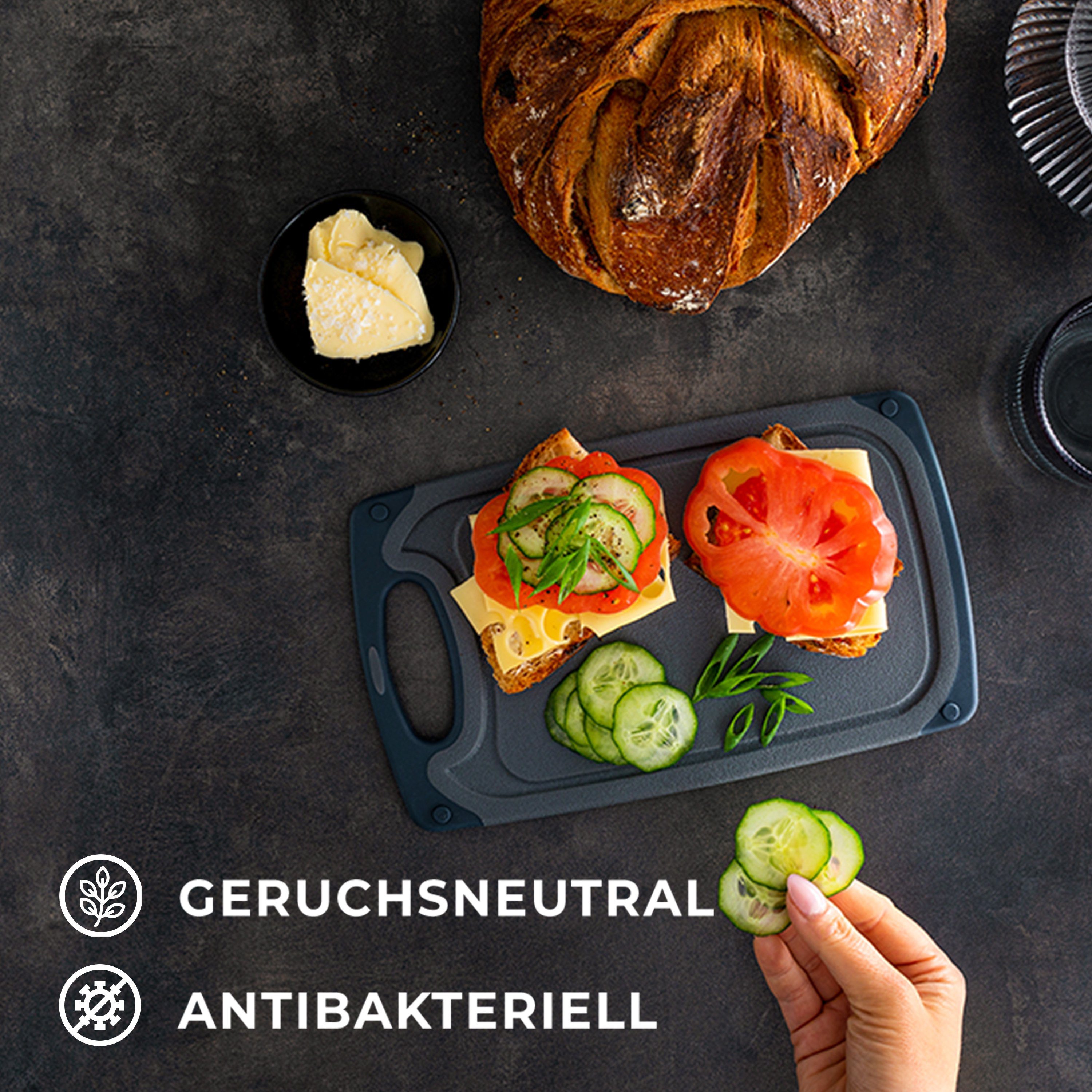 Exitoso Frühstücksbrett BPA Frei - Spülmaschinenfest mit Saftrillen, (6-St., Schneidebretter für die Küche), Mit Griff - Antibakteriell - 25x15 cm