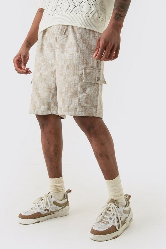 Tall strukturierte Cargo-Shorts mit elastischem Bund