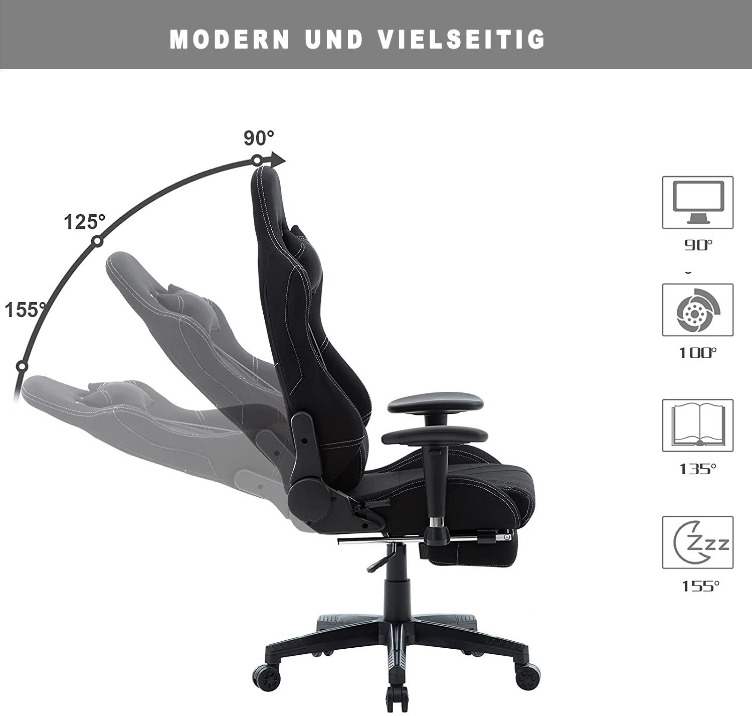 Woltu Gaming-Stuhl (1 St), Armlehne verstellbar, Stoffbezug, höhenverstellbar