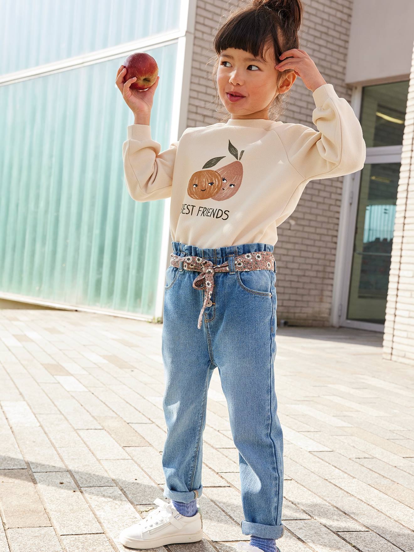 Sweat motif fantaisie fille beige