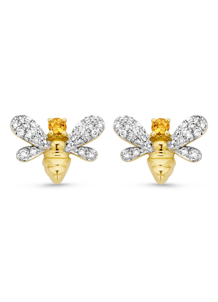 Diamond Point Yellow Gold Earrings 0.07 ct Citrine Queen Bee