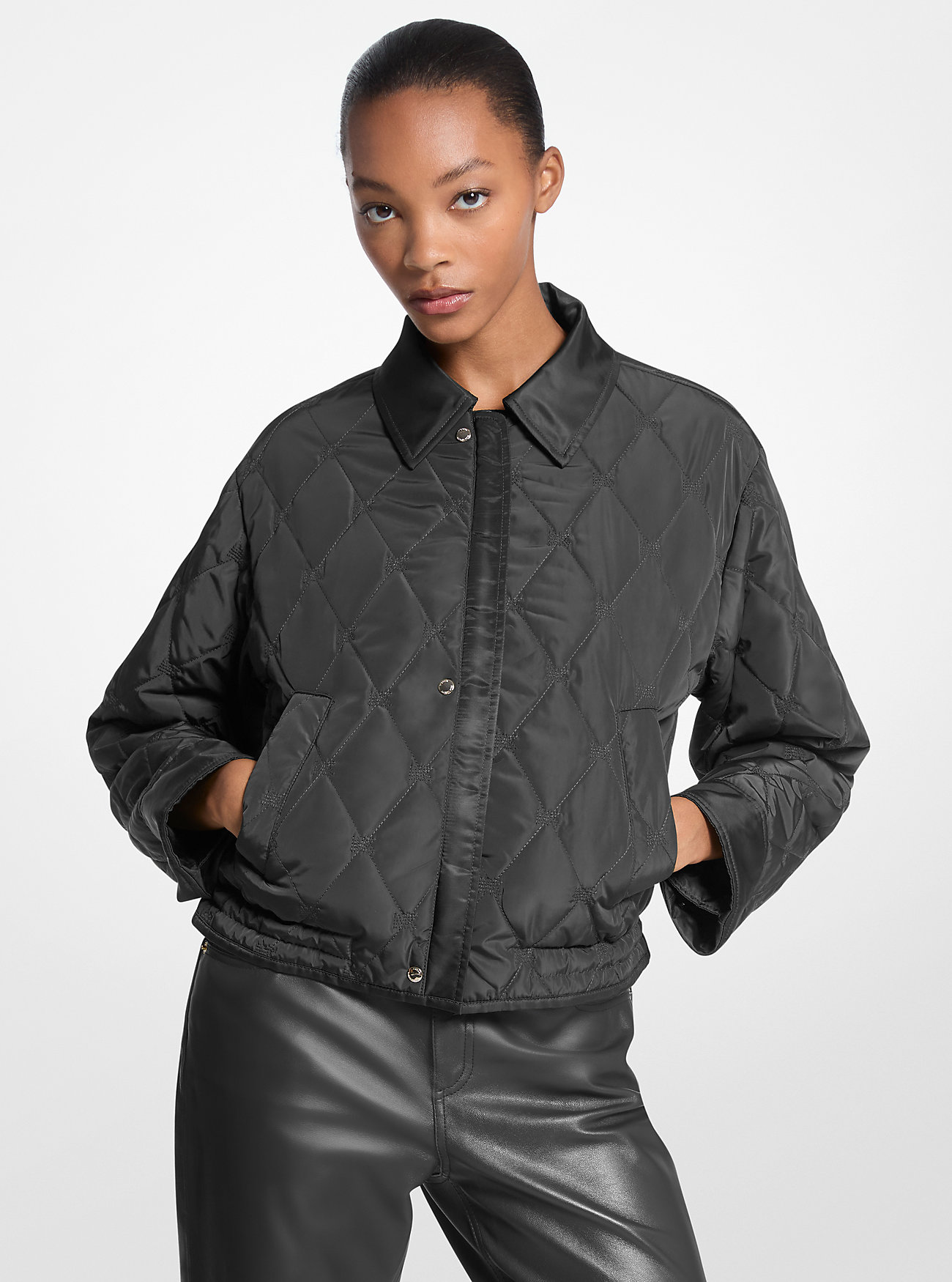 Nylon Cropped Reversible Bomber Jacket - BLACK