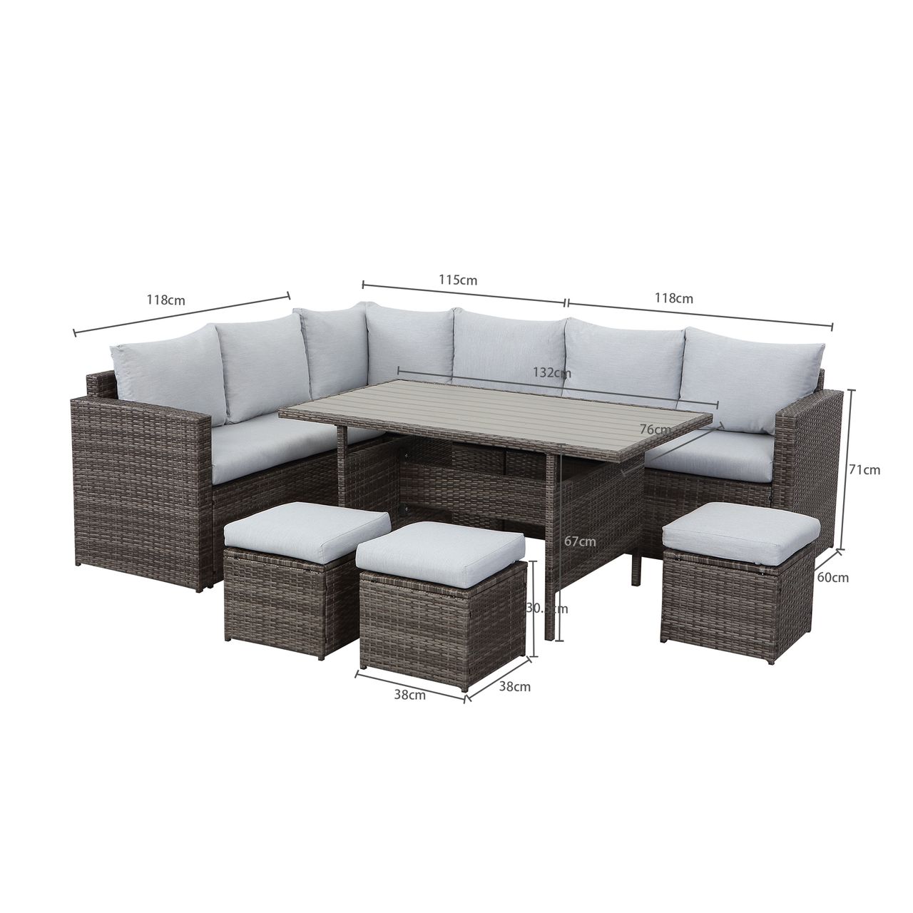 MeXo Lounge Set Polyrattan Gartenmöbel 7-teile für 6-9 Personen Garten & Balkon (grau & hellgrau)