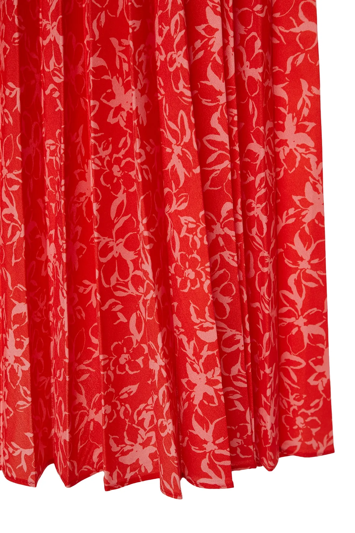 Trendyol Modest  Roter gewebter Plisseerock mit Blumenmuster und elastischer Taille TCTSS23EE00018