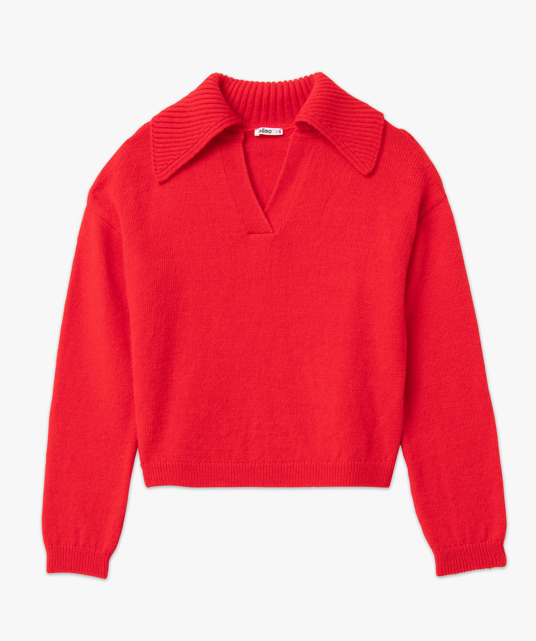 Pull femme coupe courte avec grand col rouge | GEMO