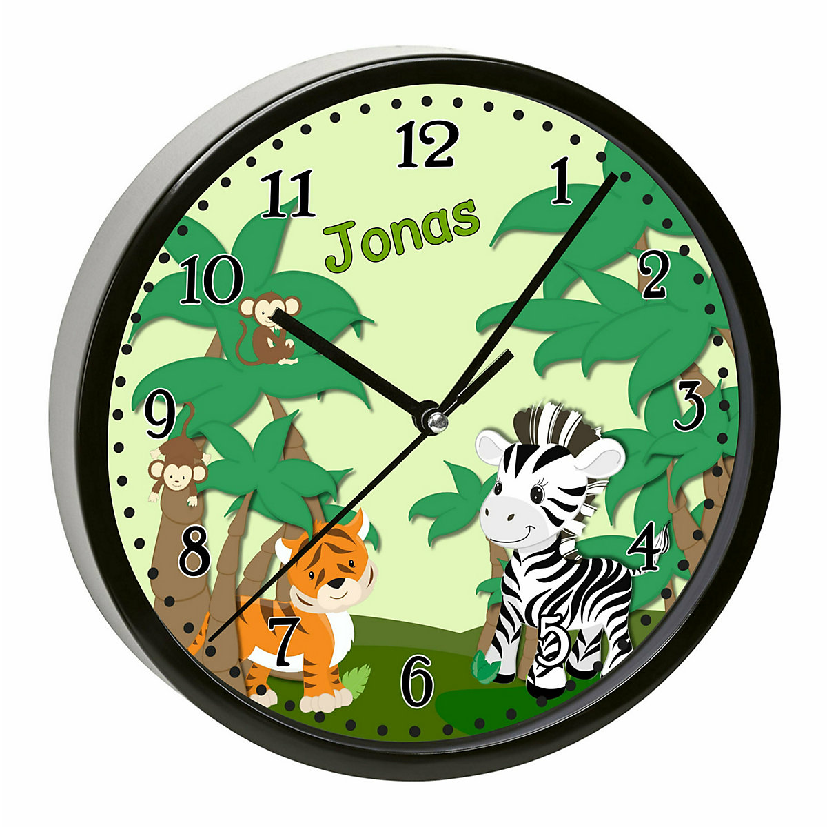 Kinder Wanduhr personalisiert mit Name Safari-Zebra
