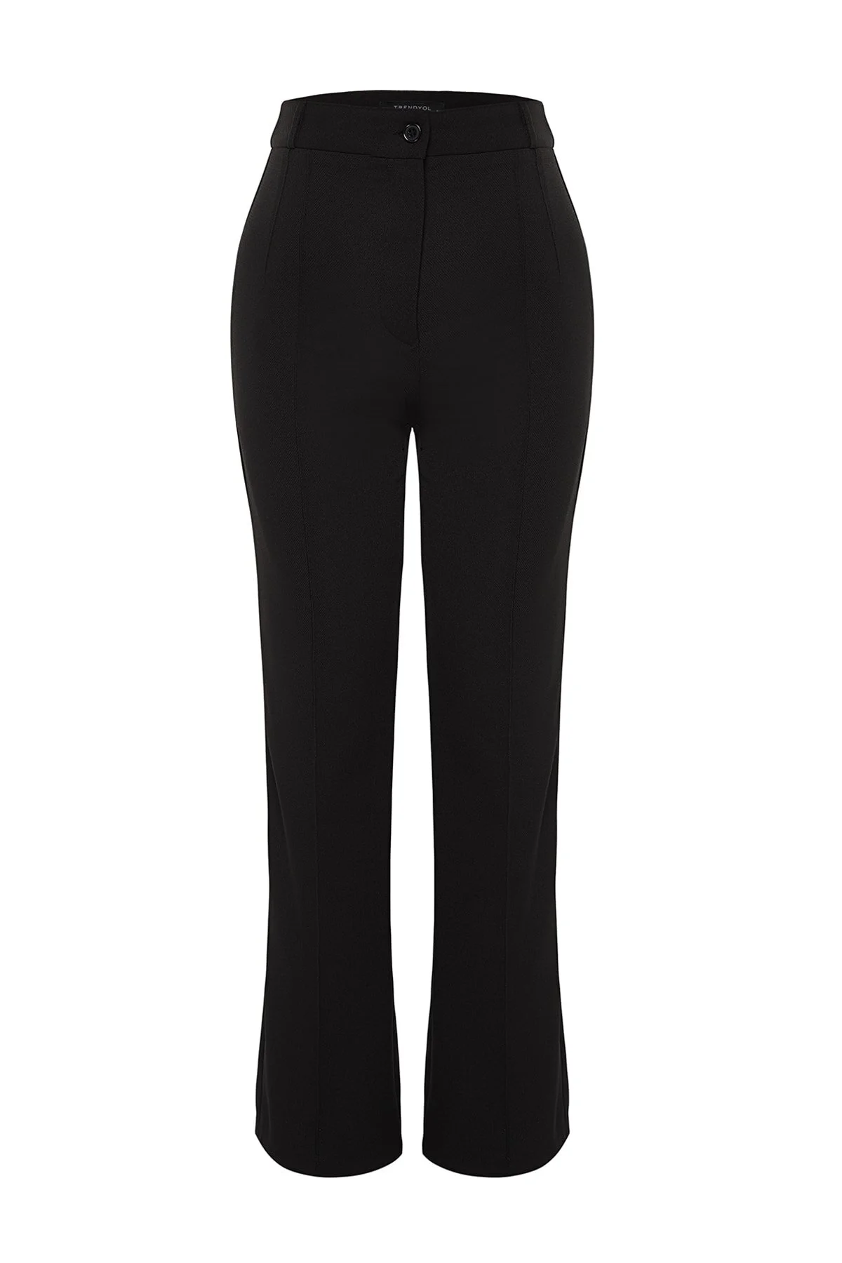 Trendyol Collection  Schwarze, gerade geschnittene, gerippte, genähte Webhose mit hoher Taille TWOSS21PL0093