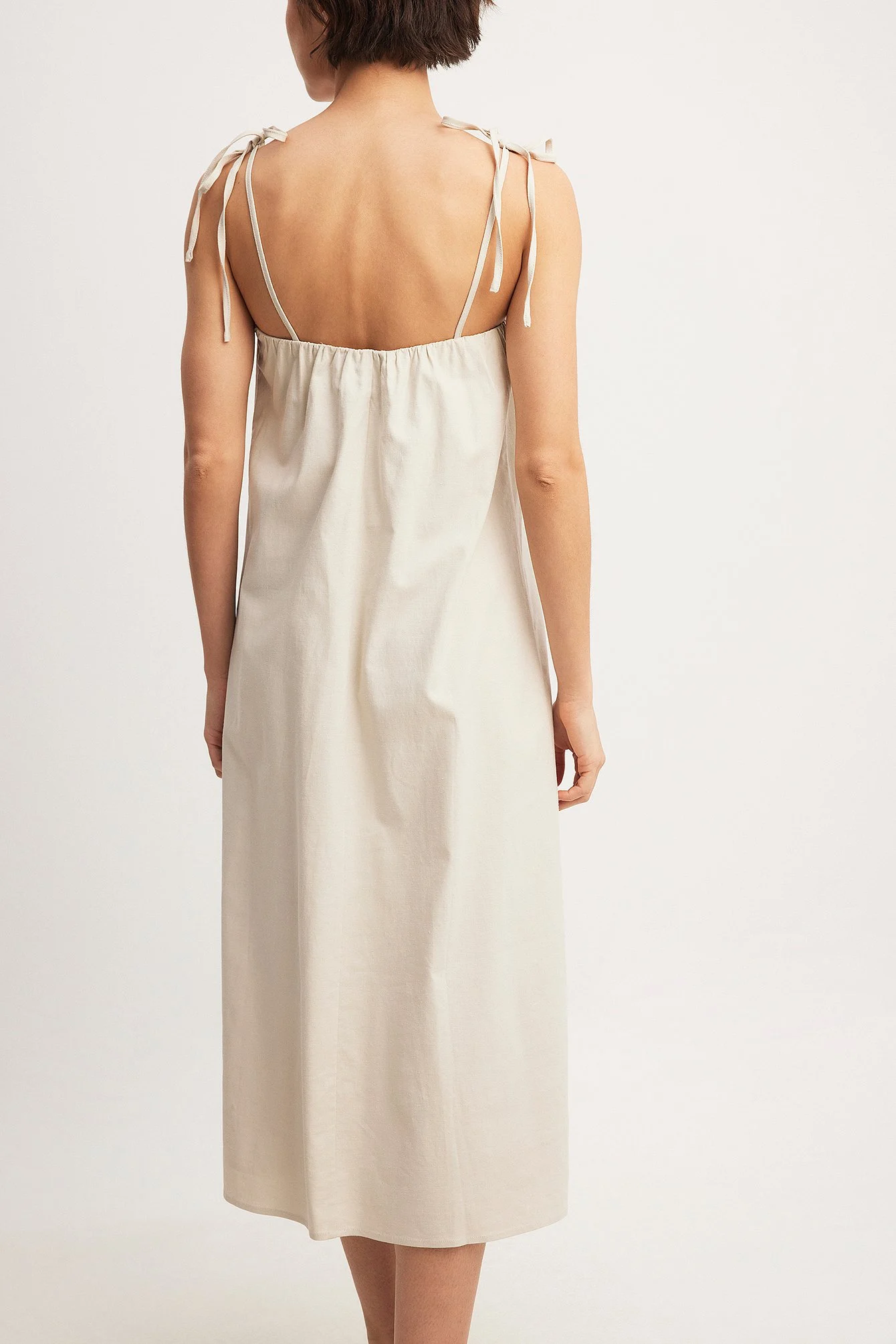 Linen Blend Tie Strap Midi Dress
