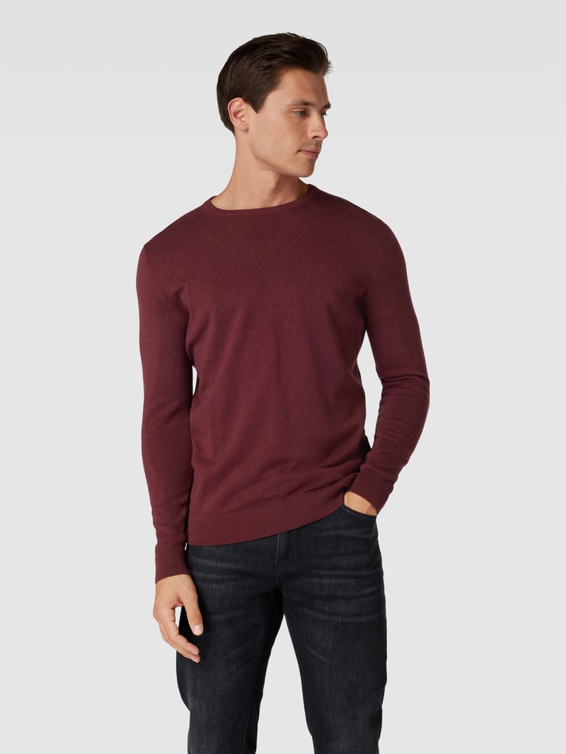 Strickpullover mit Label-Stitching Modell 'BASIC' in bordeaux rot